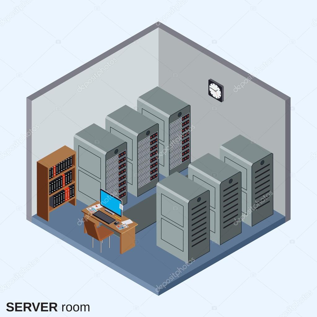 Server room, data center interior vector illustration