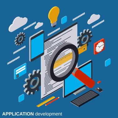 Application development, program coding, software testing flat isometric vector concept illustration clipart svg vector 