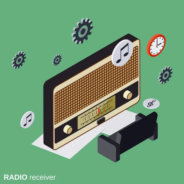 Radio receiver, broadcasting vector concept — Stock Vector