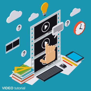 Eğitim videosu, e-eğitim, online eğitim, Kullanıcı Kılavuzu vektör kavramı