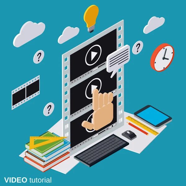 Video tutorial, e-learning, online education, user guide vector concept — Stock Vector