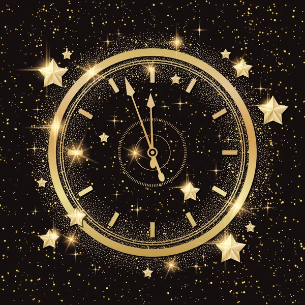Yıldızlı, parıltılı ve saatli Noel ve Yeni Yıl vektör geçmişi