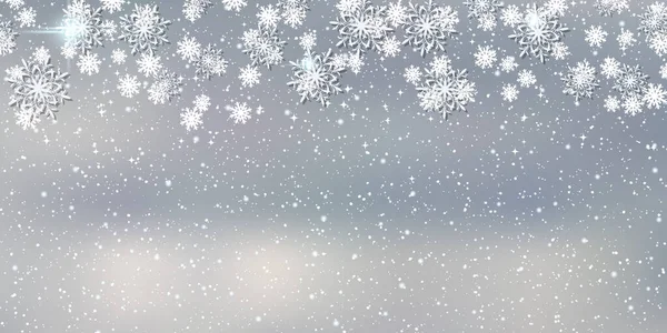 Kerstmis Nieuwjaar Bewolkte Hemel Met Sneeuwval Vector Achtergrond — Stockvector