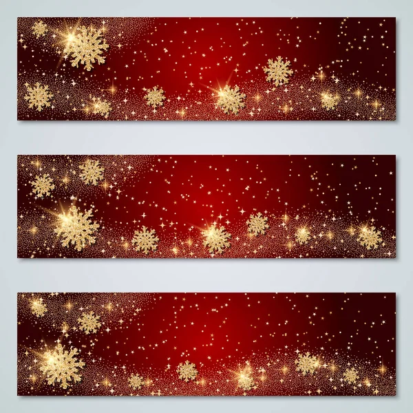 クリスマスと新年の豪華な水平レッドベクトルバナーコレクション — ストックベクタ