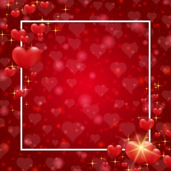 バレンタインデーの赤いぼやけたベクトルの背景と心と光の効果 — ストックベクタ