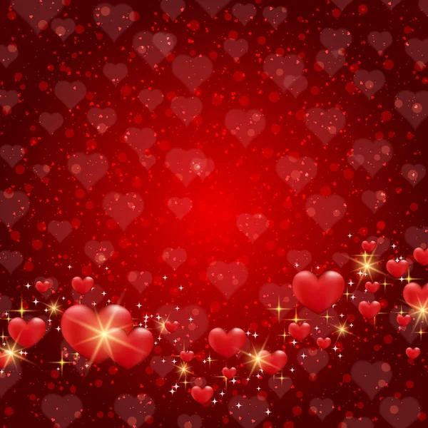 Valentýn Červeně Rozmazané Vektorové Pozadí Srdcem Světelné Efekty — Stockový vektor