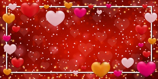 Día San Valentín Rojo Borroso Vector Fondo Con Corazones Efectos — Vector de stock