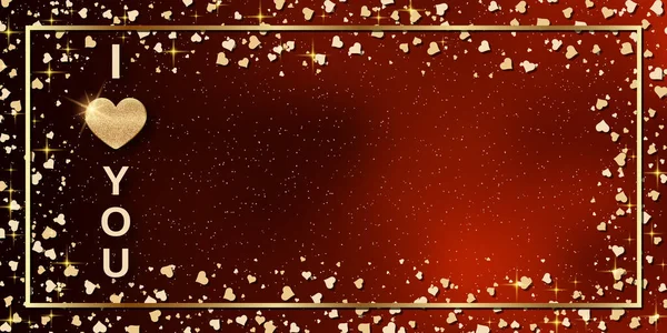 Valentýn Červeně Rozmazané Vektorové Pozadí Zlatými Srdci Světelné Efekty Rám — Stockový vektor