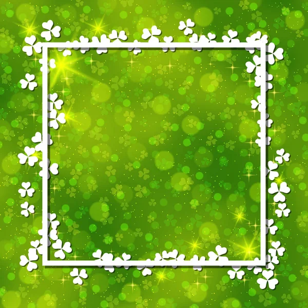 Patrick Day Green Blurred Vector Background Clover Leaves White Frame — Stock Vector