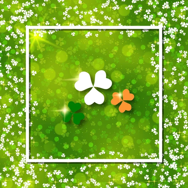 Patrick Day Fond Vectoriel Flou Vert Avec Des Feuilles Trèfle — Image vectorielle