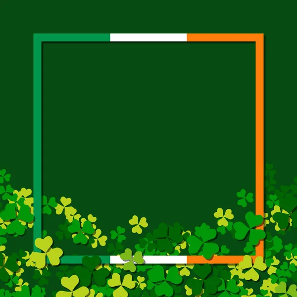 Patrick Day Grüner Vektor Hintergrund Mit Kleeblättern Und Irischen Flaggenfarben — Stockvektor
