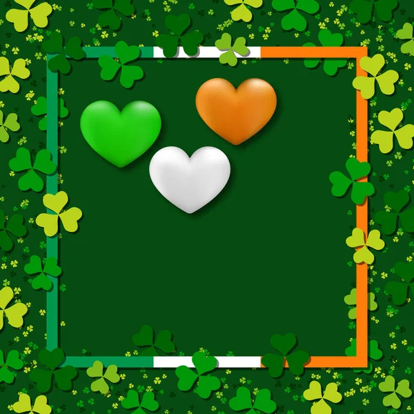 Patricks Day Green Vector Background Clover Leaves Irish Flag Color — 스톡 벡터