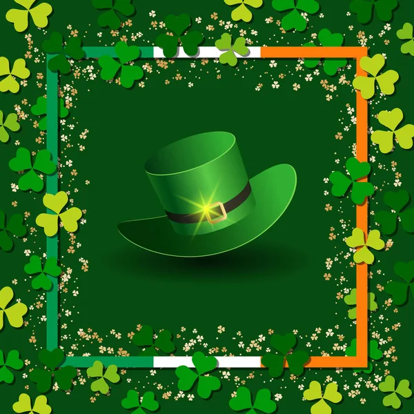 Patrick Day Groene Vector Achtergrond Met Klaverbladeren Ierse Vlag Kleuren — Stockvector