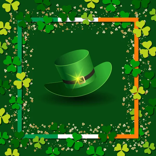 Día San Patricio Fondo Vector Verde Con Hojas Trébol Marco — Archivo Imágenes Vectoriales