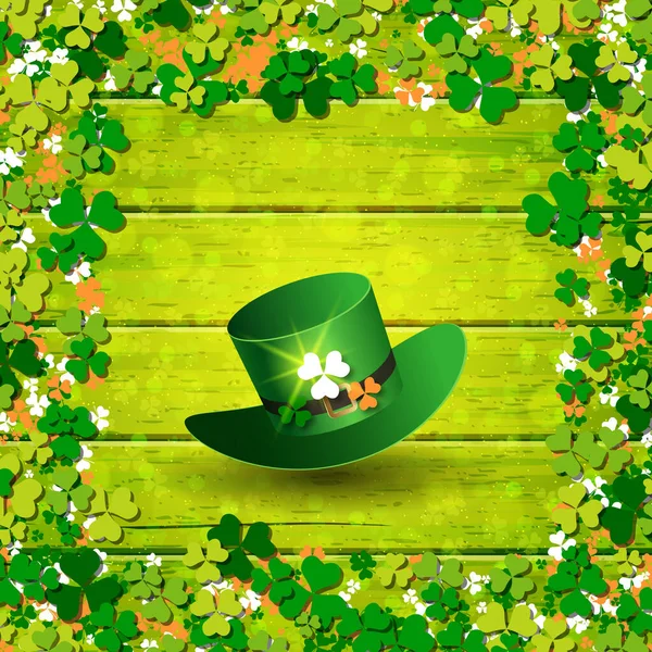 Patrick Day Green Wooden Vector Background Colorful Clover Leaves Green — Stock Vector