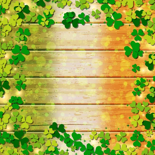 Patricks Day Wood Vector Background Glending Clover Leaves — 스톡 벡터