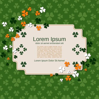 Aziz Patrick Günü, yonca yaprakları ve kağıt boş çerçeve ile kusursuz vektör geçmişi