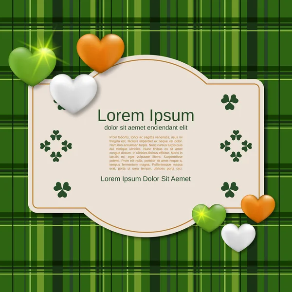 Patricks Day Green Plaid Vector Background Glending Clover Leaves Hearts — 스톡 벡터