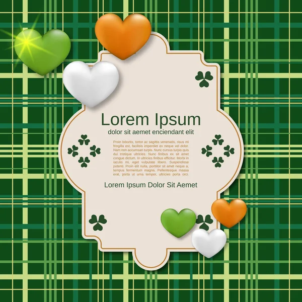 Patricks Day Green Plaid Vector Background Glending Clover Leaves Hearts — 스톡 벡터