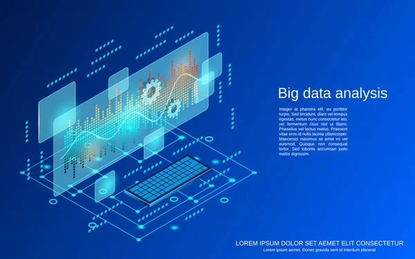 Przetwarzanie Danych Analiza Dużych Zbiorów Danych Płaska Ilustracja Koncepcji Wektora — Wektor stockowy