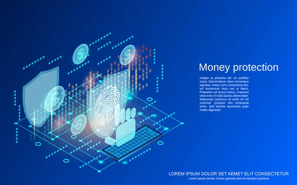 Protection Monétaire Sécurité Financière Banque Ligne Illustration Concept Vecteur Isométrique — Image vectorielle