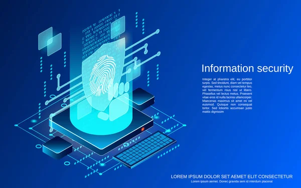 Protección Datos Seguridad Información Ilustración Del Concepto Vector Isométrico Plano — Vector de stock