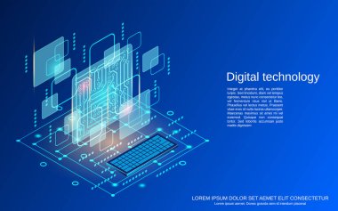 Dijital teknoloji düz 3d izometrik vektör çizimi