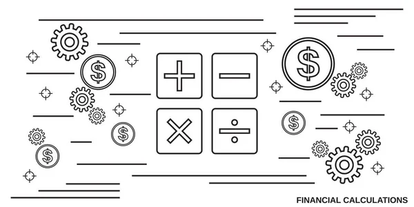 Calcolo Finanziario Sottile Linea Arte Stile Vettoriale Concetto Illustrazione — Vettoriale Stock