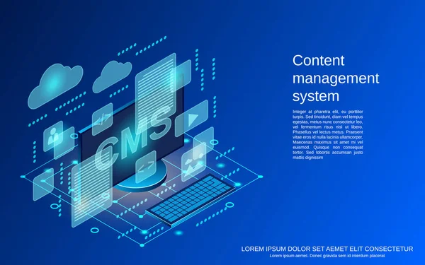 Content Management System Web Anwendungsentwicklung Website Interface Design Flache Isometrische — Stockvektor