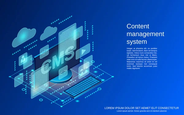 コンテンツ管理システム Webアプリケーション開発 ウェブサイトインターフェース設計フラット3D等角ベクトルコンセプトイラスト ストックベクター