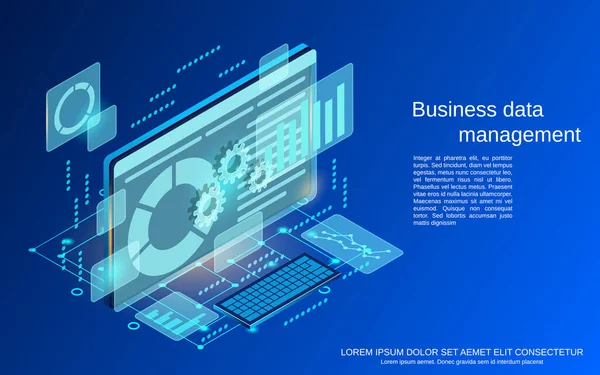 Business Data Management Financial Analytics Flat Isometric Vector Concept Illustration — Stock Vector