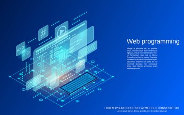 Web programlama düz izometrik vektör çizimi