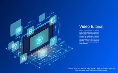 Video öğretim, e-öğrenme, çevrimiçi eğitim, kullanıcı kılavuzu düz izometrik vektör gösterimi