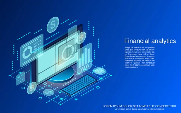 Análisis Financiero Estadísticas Empresariales Ilustración Del Concepto Vector Isométrico Plano — Vector de stock