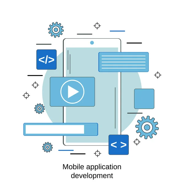 Développement Applications Mobiles Construction Interfaces Graphiques Codage Programmes Illustration Concept — Image vectorielle