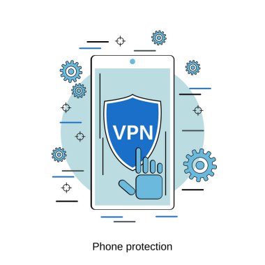 VPN hizmeti, güvenli bağlantı, ağ mahremiyeti düz tasarım biçimi vektör gösterimi