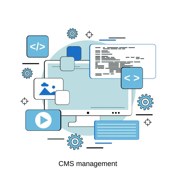 Cms Management Banner Program Kodning Platt Design Stil Vektor Koncept — Stock vektor