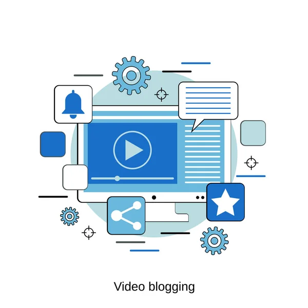 Video Blogging Live Streaming Sosial Media Datar Gaya Desain Vektor - Stok Vektor