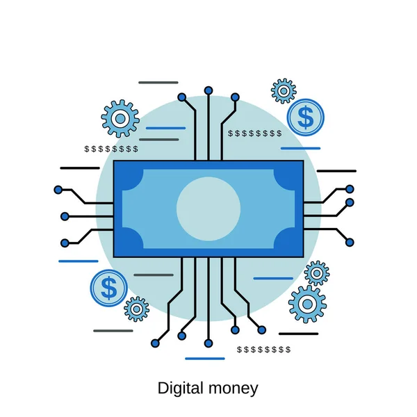 Digital Money Banner Program Coding Flat Design Style Vector Concept — Stock Vector