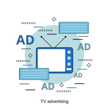 TV pazarlama, reklamcılık düz tasarım vektör konsepti çizimi