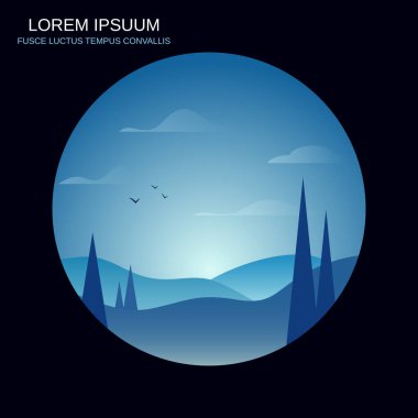 Mavi manzara retro biçim vektör arkaplanı