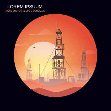 Çölde petrol rafinerisi inşaatı, vektör arka planı