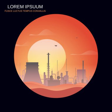 Çölde nükleer santral silueti, vektör çizimi