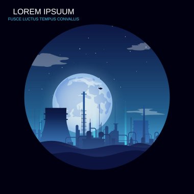 Çölde nükleer santral silueti, vektör çizimi