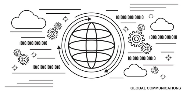 Comunicaciones Globales Analítica Diseño Plano Estilo Vector Concepto Ilustración — Archivo Imágenes Vectoriales