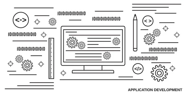 Applicatie Ontwikkeling Analytics Platte Ontwerp Stijl Vector Concept Illustratie — Stockvector