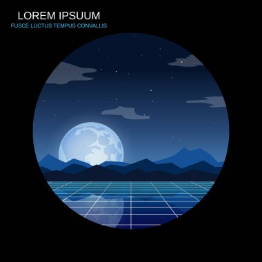 Soyut manzara retro tarzı karikatür çizimi. Dağların arkaplanı