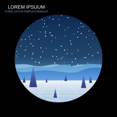 Karlı dağların gece vektör arka planı. 1980 'lerin retro tarzı illüstrasyon