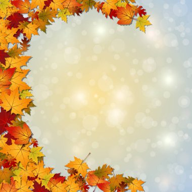 Sonbahar biçimi bokeh etkisi, renkli yapraklar ve su damlalarıyla bulanık vektör arkaplanı