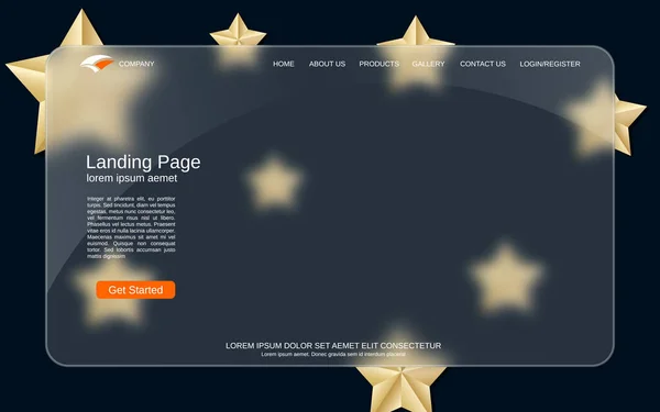 Website Landing Page Vektorvorlage Schwarzer Hintergrund Mit Goldenen Sternen Für — Stockvektor